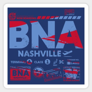 Vintage Nashville BNA Airport Code Travel Day Retro Travel Tag Sticker